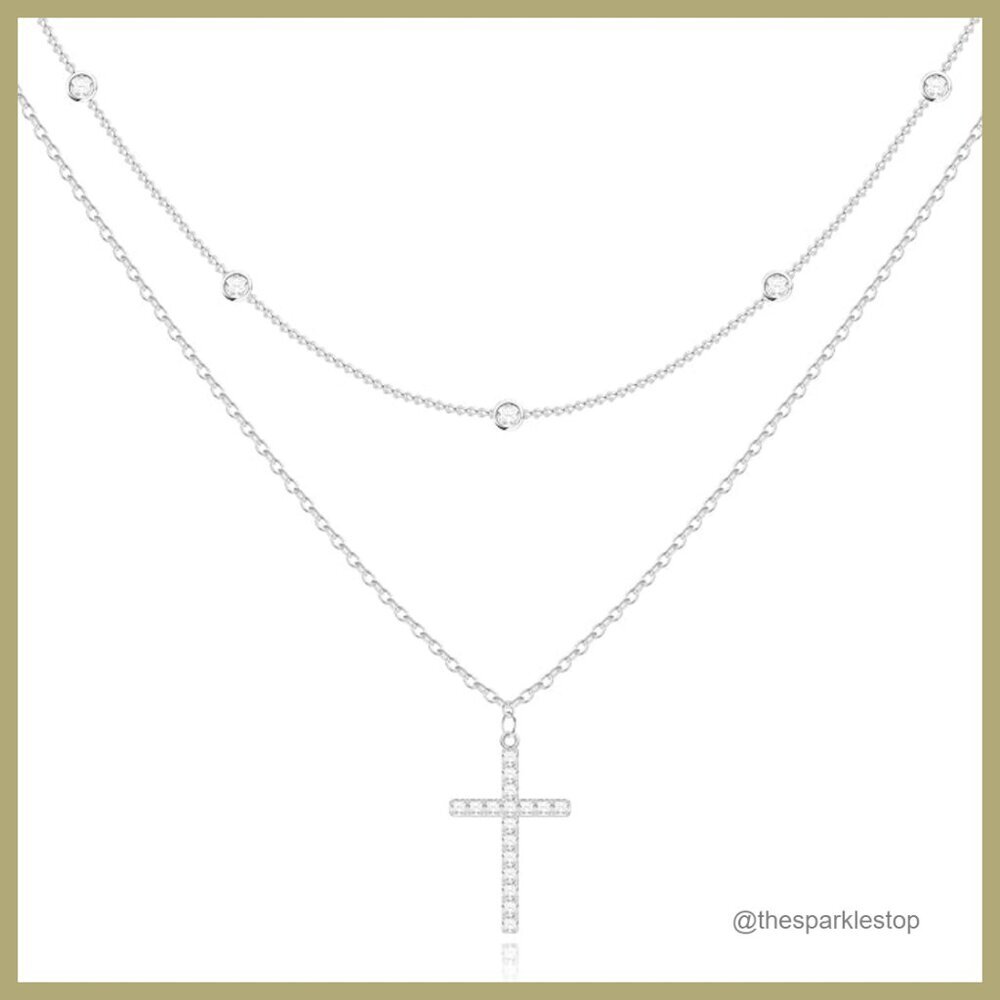 14K Gold Plated Cross Necklace, 14K Gold Plated Pendant, Sterling Silver Chain